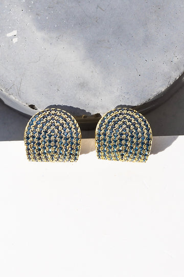 ARC STUDS CZ-  LONDON BLUE + 14K GOLD VERMEIL